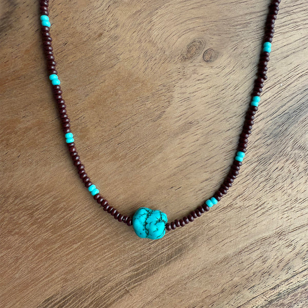 Turquoise Gemstone Crystal Glass Beads Boho Hippie Beach Design - Handmade Jewelry Necklace