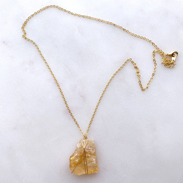 Citrine Raw Crystal Gemstone Wirewrapped 02 - 16 Kt Gold plated chain necklace Handmade Jewelry - Great gift