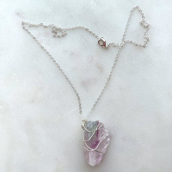 Fluorite Raw Crystal Gemstone Wirewrapped 01 - Necklace Handmade Jewelry - Great gift