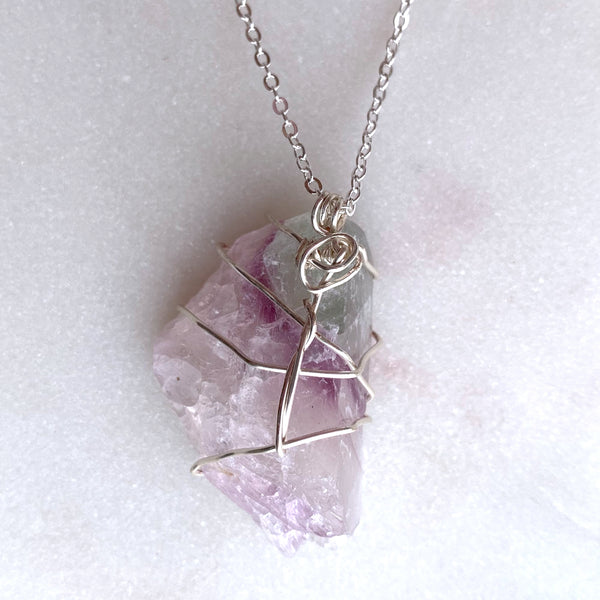 Fluorite Raw Crystal Gemstone Wirewrapped 01 - Necklace Handmade Jewelry - Great gift