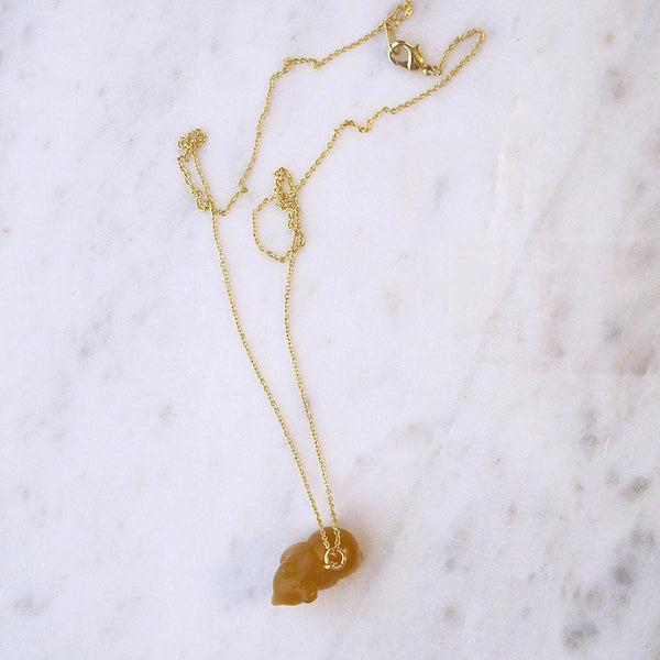 Brown Bear Gemstone animal carvings necklace Gold plated chain necklace Handmade Jewelry