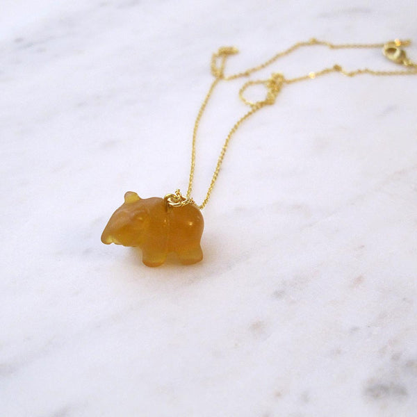Brown Bear Gemstone animal carvings necklace Gold plated chain necklace Handmade Jewelry