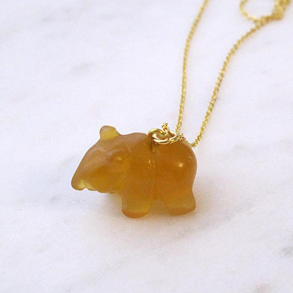 Brown Bear Gemstone animal carvings necklace Gold plated chain necklace Handmade Jewelry
