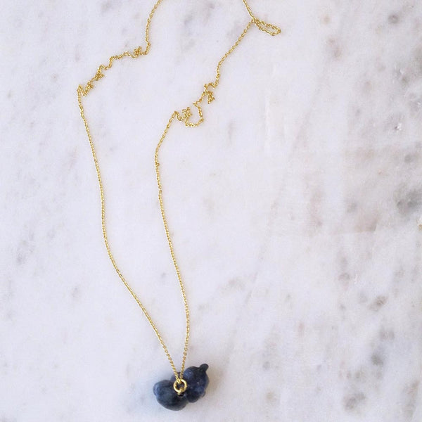 Dark Blue Bear Gemstone animal carvings necklace Gold plated chain necklace Handmade Jewelry