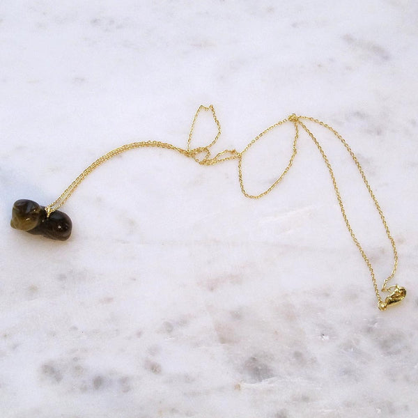 Brown Cat Tiger's Eye Gemstone animal carvings necklace Gold plated chain necklace Handmade Jewelry