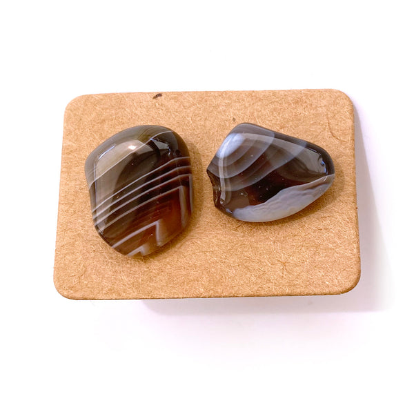 Gemstone Crystal Stud Earrings - Grey Botswana Agate - Handmade Jewelry Great gift