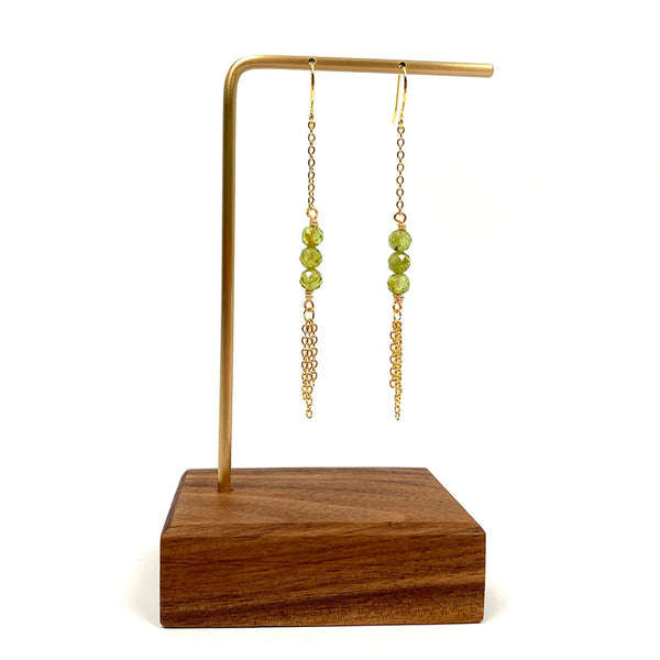 Peridot Genuine Natural Gemstone with Chain Fringe Earrings in colors of Gold Silver or Rose Gold Chain Boho Handmade Jewelry Birthstone