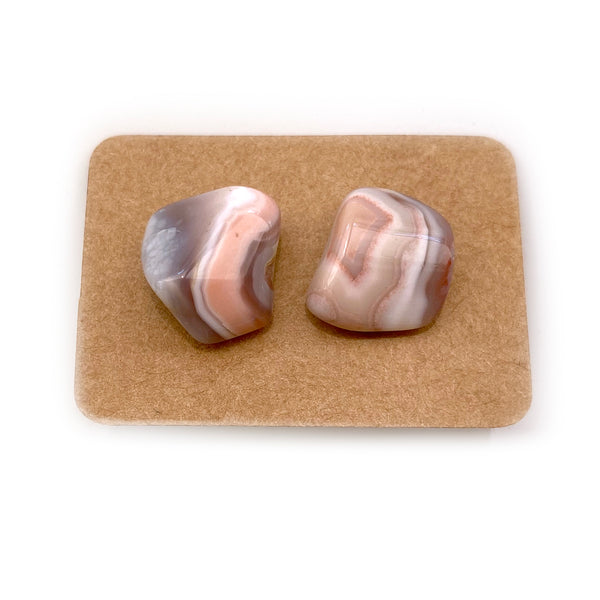 Gemstone Crystal Stud Earrings - Pink Botswana Agate - Handmade Jewelry Great gift