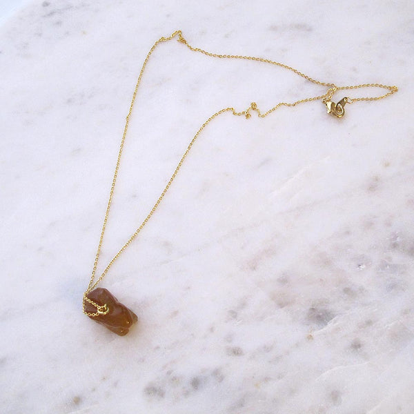 Brown Rabbit Gemstone animal carvings necklace Gold plated chain necklace Handmade Jewelry