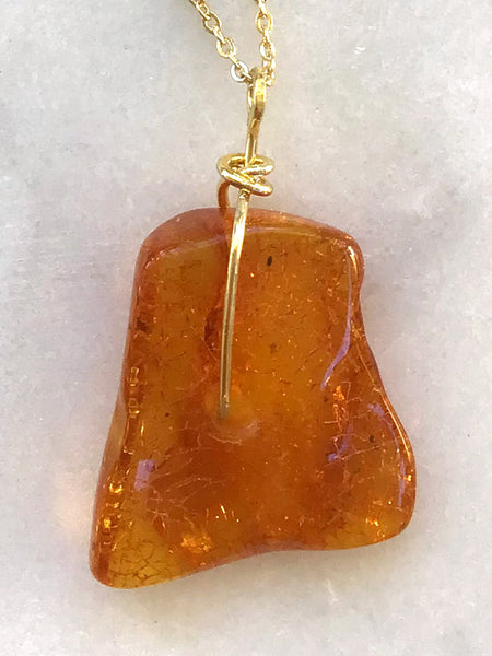 Genuine Natural Baltic Amber Necklace #02 - 16 Kt Gold plated chain necklace Handmade Jewelry - Great gift