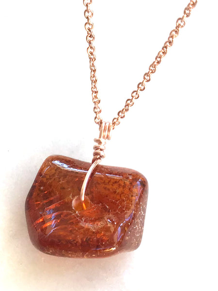 Genuine Natural Baltic Amber Necklace #03 - 16 Kt Rose Gold plated chain necklace Handmade Jewelry - Great gift