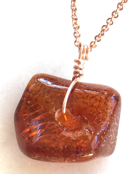 Genuine Natural Baltic Amber Necklace #03 - 16 Kt Rose Gold plated chain necklace Handmade Jewelry - Great gift