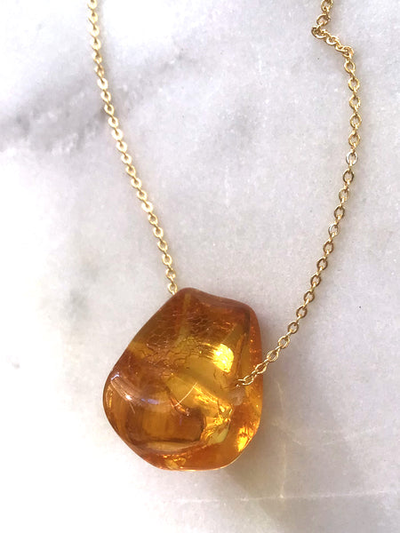 Genuine Natural Baltic Amber Necklace #06 - 16 Kt Gold plated chain necklace Handmade Jewelry - Great gift