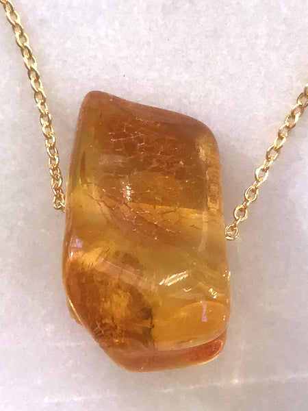 Genuine Natural Baltic Amber Necklace #06 - 16 Kt Gold plated chain necklace Handmade Jewelry - Great gift
