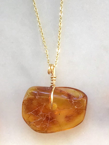 Genuine Natural Baltic Amber Necklace #08 - 16 Kt Gold plated chain necklace Handmade Jewelry - Great gift