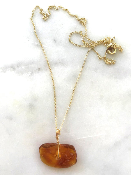Genuine Natural Baltic Amber Necklace #08 - 16 Kt Gold plated chain necklace Handmade Jewelry - Great gift