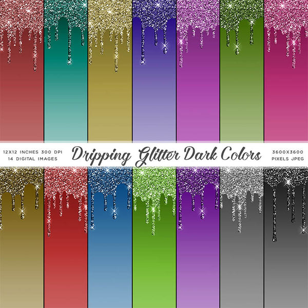 Dripping Glitter Dark Colors 14 Backgrounds - Instant Download Digital Clipart for Invitations Cards Party design Backdrop Scrapbooking Kids Crafts