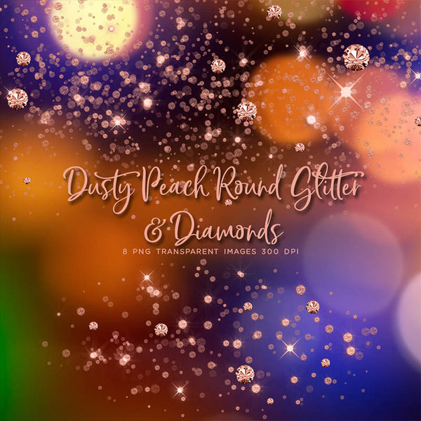 Dusty Peach Round Glitter Dust & Diamonds 01 - sparkly 8 PNG Transparent Overlays High Resolution - Instant Download Digital Clip art
