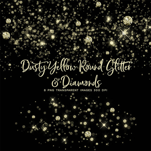 Dusty Yellow Round Glitter Dust & Diamonds 01 - sparkly 8 PNG Transparent Overlays High Resolution - Instant Download Digital Clip art