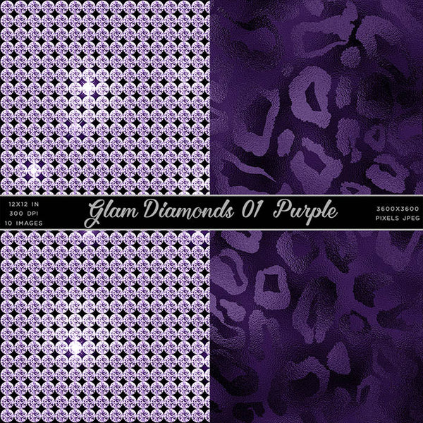 Glam Diamonds 01 Purple Glitter Texture Digital Paper Animal Prints - 10 Images High Resolution - Instant Download Digital Clip art