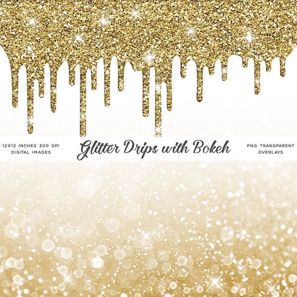Glitter Drips With Bokeh Backgrounds - Backgrounds and Transparent Overlays - Instant Download Digital Clip art for Invitations Cards Party design Backdrop Scrapbooking Kids Crafts