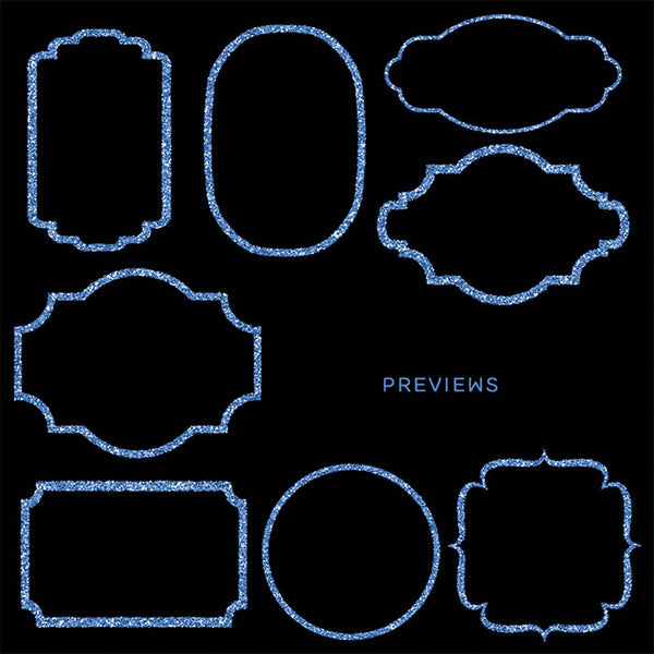 Glittery Frames 1 Blue Sparkly Glitter - 14 PNG Transparent Images High Resolution - Instant Download Digital Clip art