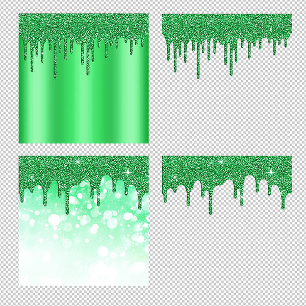 Bright Green And Glitter Drips - Backgrounds and Transparent Overlays - Instant Download Digital Clip art for Invitations Cards Party design Backdrop Scrapbooking Kids Crafts
