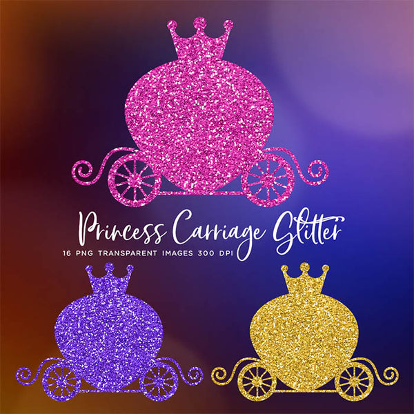 Princess Carriage Glitter Texture - 16 Different Colors PNG Transparent Images - Instant Download Digital Clip art