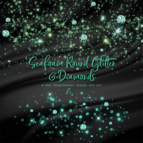 Seafoam Round Glitter Dust & Diamonds 01 - sparkly 8 PNG Transparent Overlays High Resolution - Instant Download Digital Clip art