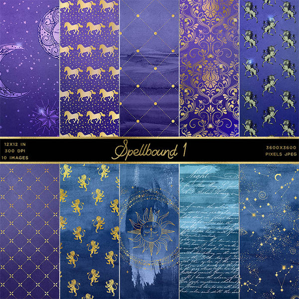 Spellbound 1 Unicorns Dragons Magic Astrology boho  - 10 High Resolution JPG Images - Instant Download Digital Clip art