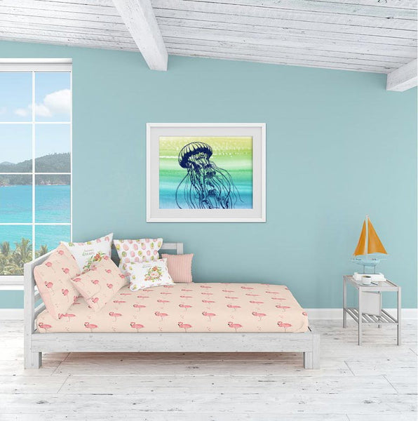 Watercolor Painting Background Texture - Beach Tropical Ocean with Land in Sight Hand painted Instant Download Digital Clipart