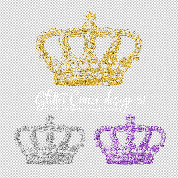 Glitter Crown 31 - 18 Different Colors PNG Transparent Images - Instant Download Digital Clip art