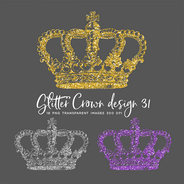 Glitter Crown 31 - 18 Different Colors PNG Transparent Images - Instant Download Digital Clip art