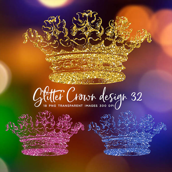 Glitter Crown 32 - 18 Different Colors PNG Transparent Images - Instant Download Digital Clip art