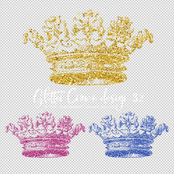 Glitter Crown 32 - 18 Different Colors PNG Transparent Images - Instant Download Digital Clip art