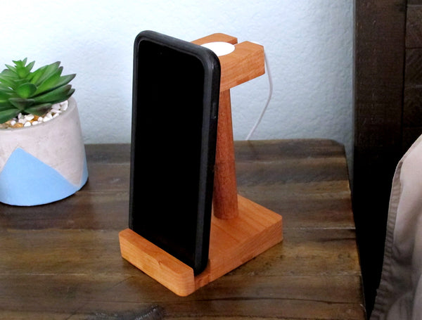 iPhone and iWatch Stand made of Solid Hardwood, Slim and efficient design, husband boyfriend birthday gift Groomsmen wedding Samsung