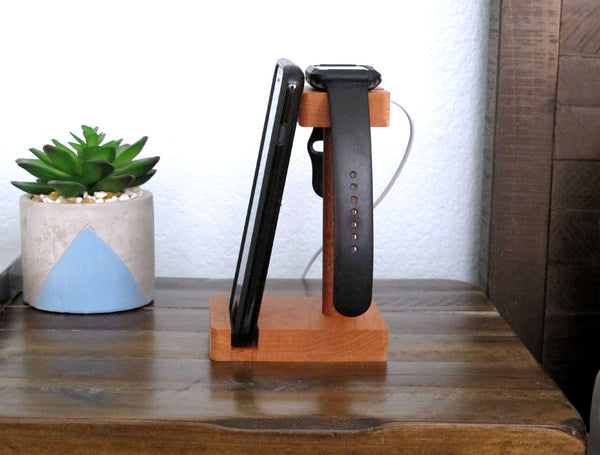 iPhone and iWatch Stand made of Solid Hardwood, Slim and efficient design, husband boyfriend birthday gift Groomsmen wedding Samsung