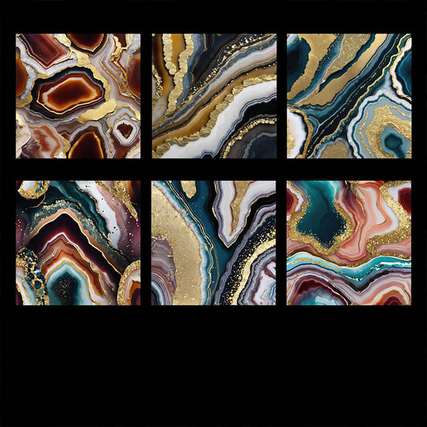 Agate Patterns with Gold Glitters - 6 High Resolution Images - Instant Download Digital Clip art