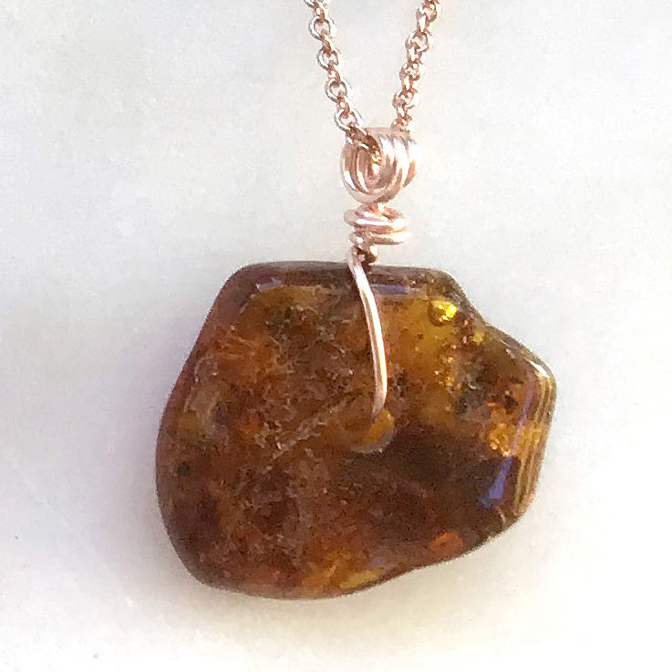 Genuine Natural Baltic Amber Necklace #11 - 16 Kt Rose Gold plated chain necklace Handmade Jewelry - Great gift