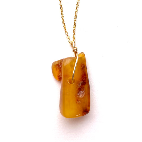 Genuine Natural Baltic Amber Necklace #41 - 16 Kt Gold plated chain necklace Handmade Jewelry - Great gift