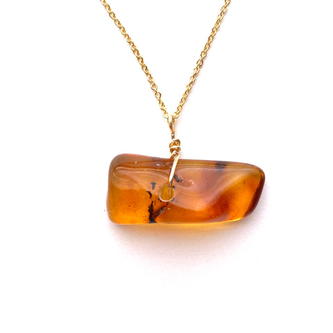 Genuine Natural Baltic Amber Necklace #46 - 16 Kt Gold plated chain necklace Handmade Jewelry - Great gift