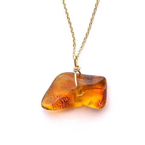 Genuine Natural Baltic Amber Necklace #47 - 16 Kt Gold plated chain necklace Handmade Jewelry - Great gift