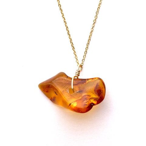 Genuine Natural Baltic Amber Necklace #48 - 16 Kt Gold plated chain necklace Handmade Jewelry - Great gift