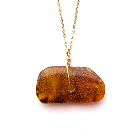 Genuine Natural Baltic Amber Necklace #51 - 16 Kt Gold plated chain necklace Handmade Jewelry - Great gift
