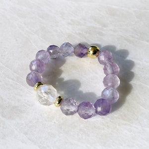 Gemstone Beaded Stretch Rings - Aquamarine Amethyst Carnelian Turquoise Topaz Gold - Handmade Jewelry