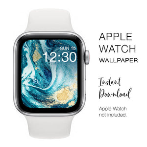 Apple Watch WALLPAPER - Blue & Gold Ink Glitter Liquid - Instant Download - Watch Background Apple Watch face design
