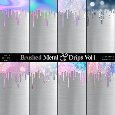 Brushed Metal & Glitter Drips - Backgrounds Images High Resolution - Instant Download Digital Clip art