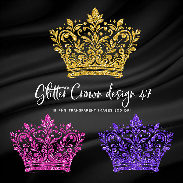Glitter Crown 47 - 19 Different Colors PNG Transparent Images - Instant Download Digital Clip art