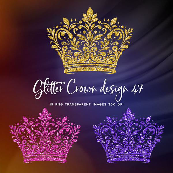 Glitter Crown 47 - 19 Different Colors PNG Transparent Images - Instant Download Digital Clip art