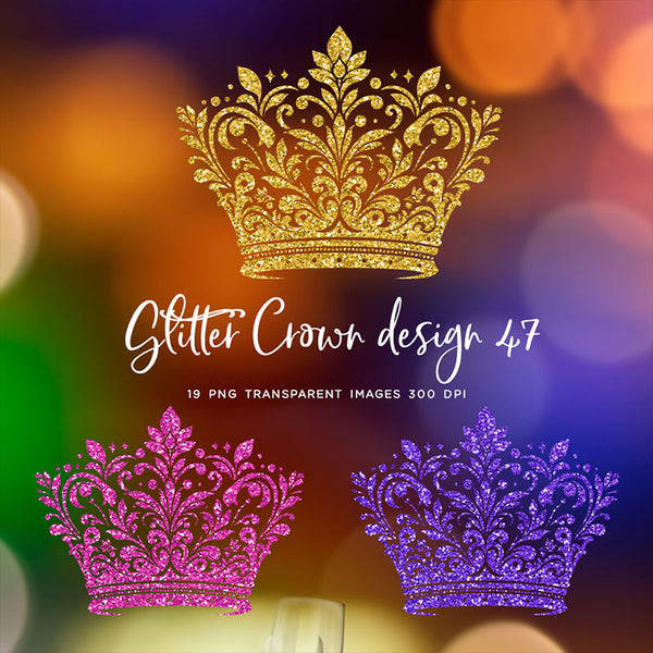 Glitter Crown 47 - 19 Different Colors PNG Transparent Images - Instant Download Digital Clip art